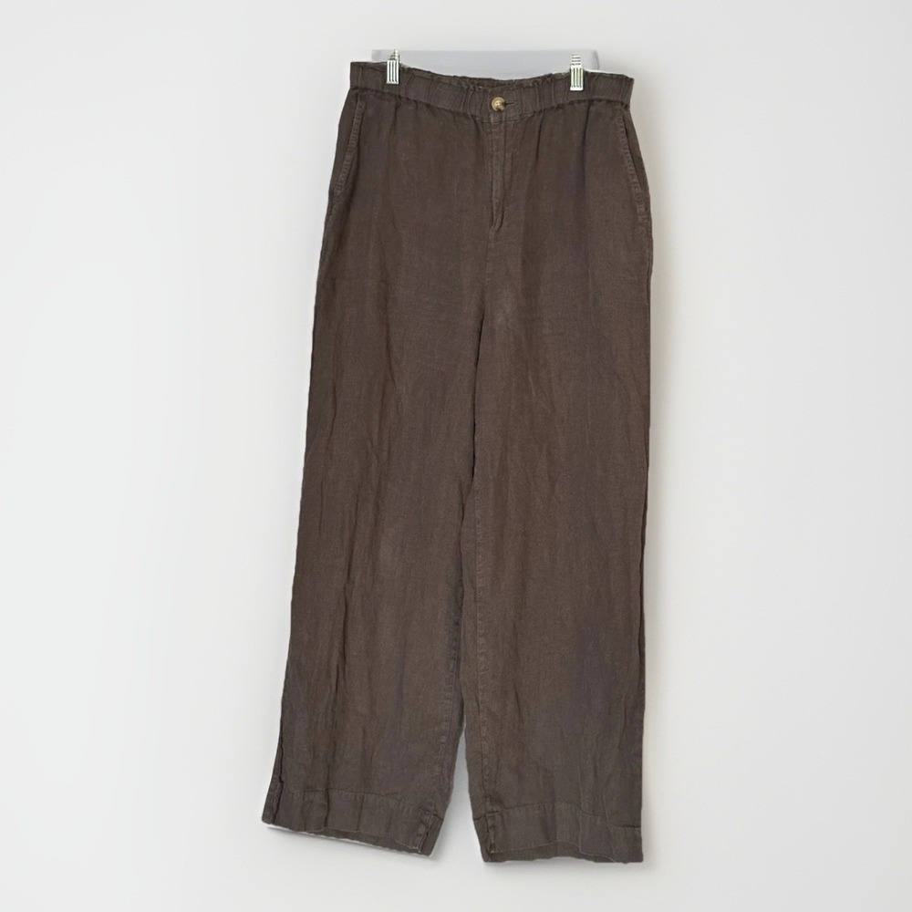 Faherty Monterey‎ Linen Wide Leg Elastic Waist Pants Gray Size M Boho